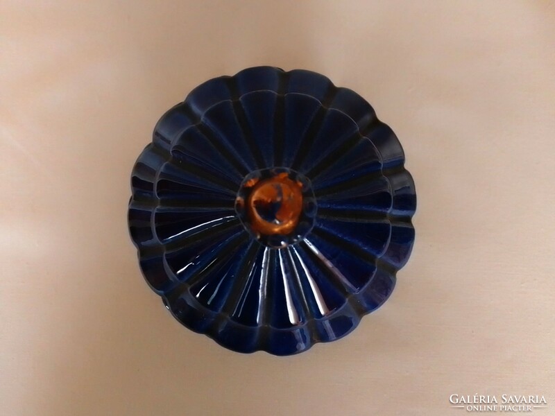 Különleges formájú, antik kobaltkék mázas porcelán tartó tároló bonbonier cukortartó aranyozott fogó