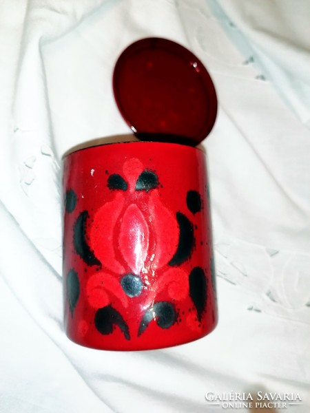Glass box painted with a red folk pattern