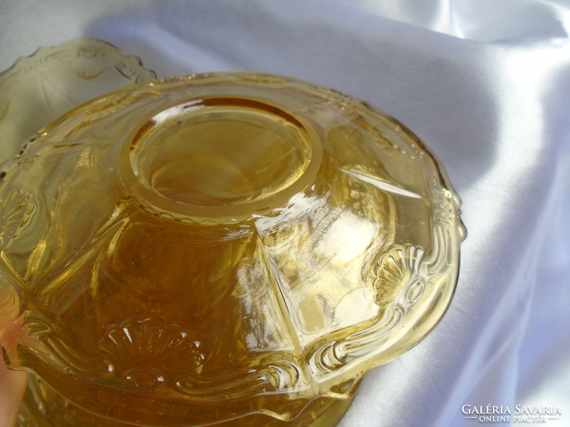 6 honey yellow old bottles. Pastry plate.