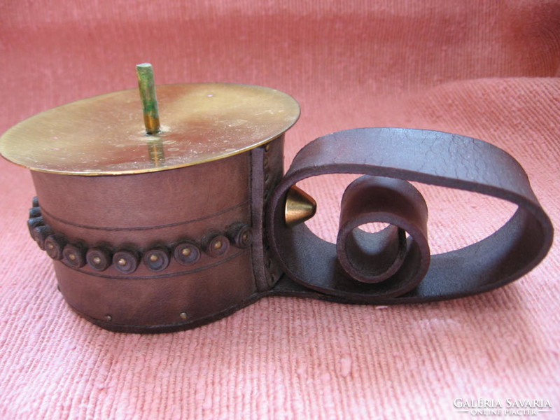Retro craftsman leather and copper walking candle holder