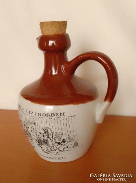 Danish rarity! Glazed ceramic stoneware liquor pitcher, pourer, bottle, Danish portrait, cork stopper