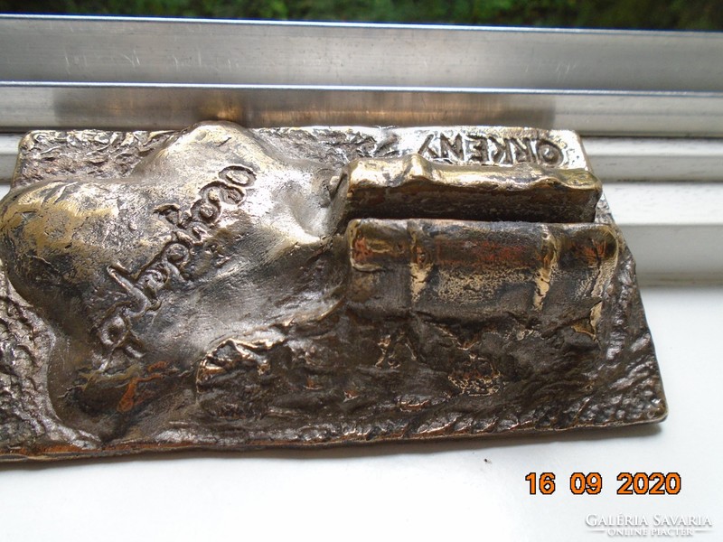 Bronze relief with inscription Örkény oil depot, plaque 475 g