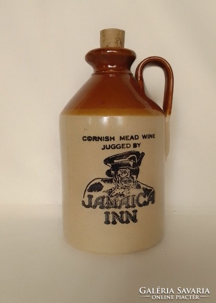 Jamaica Inn English Glazed Ceramic Stoneware Liquor Pitcher, Pourer, Bottle, Cork Stopper