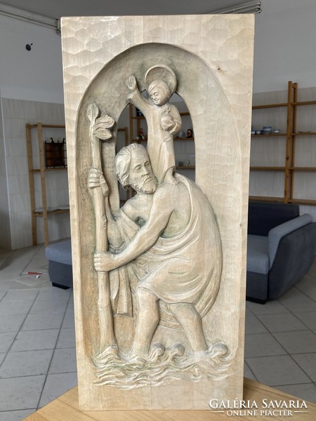 Keresztény vallási szobor fából faragott tábla