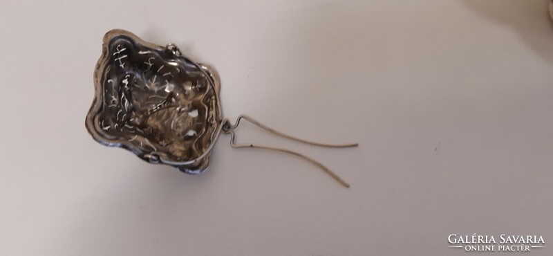 Antique French silver tea strainer gift with Zsolnay jug (collector's item)