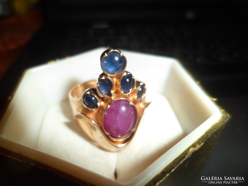 14K gold ring / ruby, sapphire
