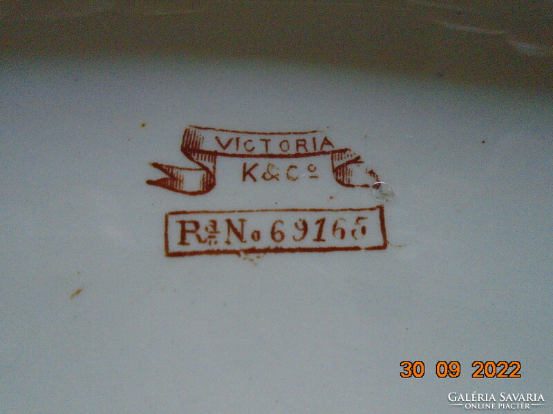 1900 Rn 69165 Virágos pillangós Keleti ihletésű mintával KEELING&Co majolika zöldséges fedeles tál