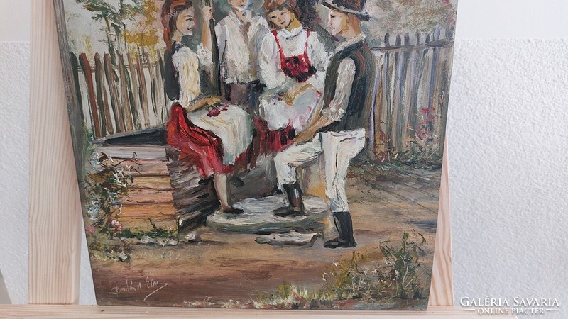 (K) éva balán's beautiful painting of folk life 30x40 cm
