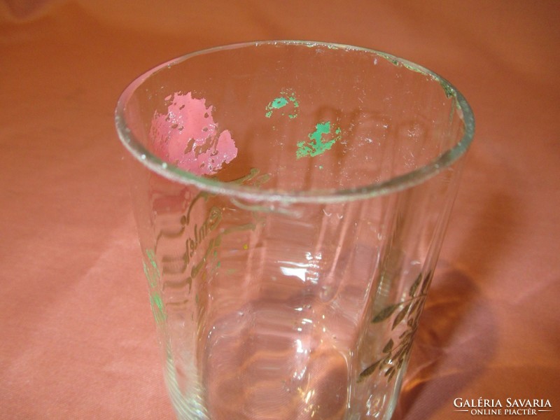 Régi festett rózsás üveg emlékpohár