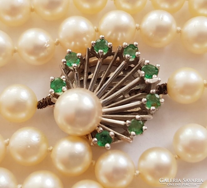 14K white gold+emerald akoya pearl necklace