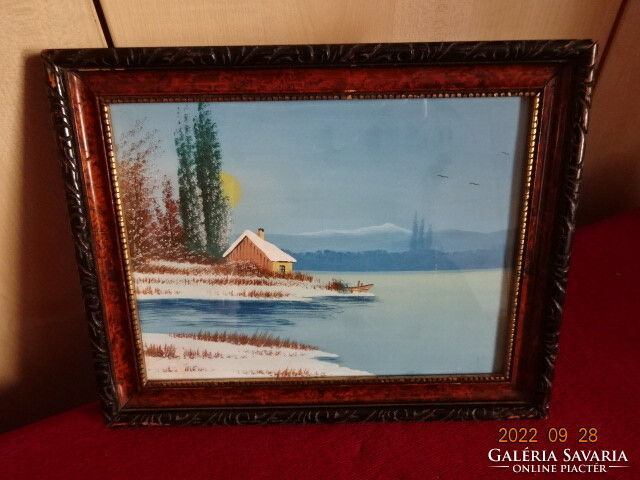 Téli táj, antik, akvarell az 1930-as évekből. Vanneki! Jókai.