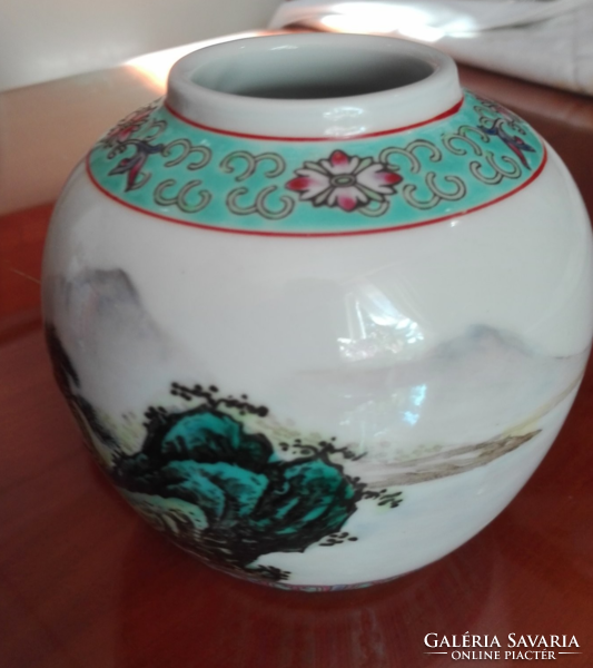 Kínai tájképes tea fű tartó/ gömb váza