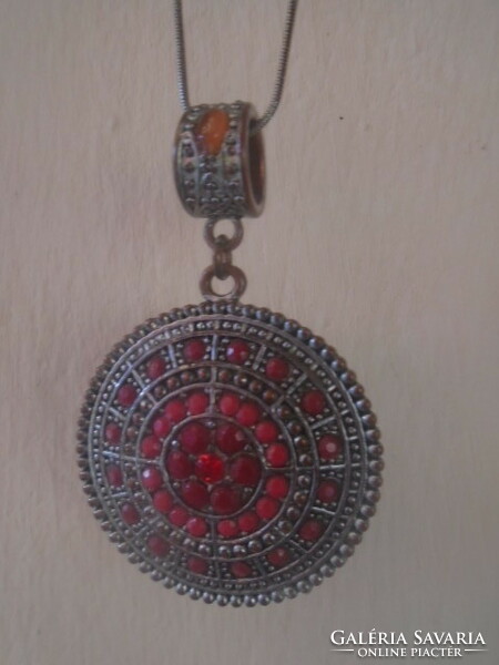 Scandinavian craftsman pendant with chain in Inca style synthetic ruby and age-encrusted pendant 4.5 cm