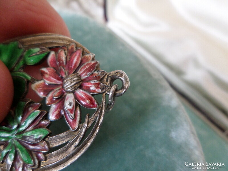 Antique silver enamel floral pendant