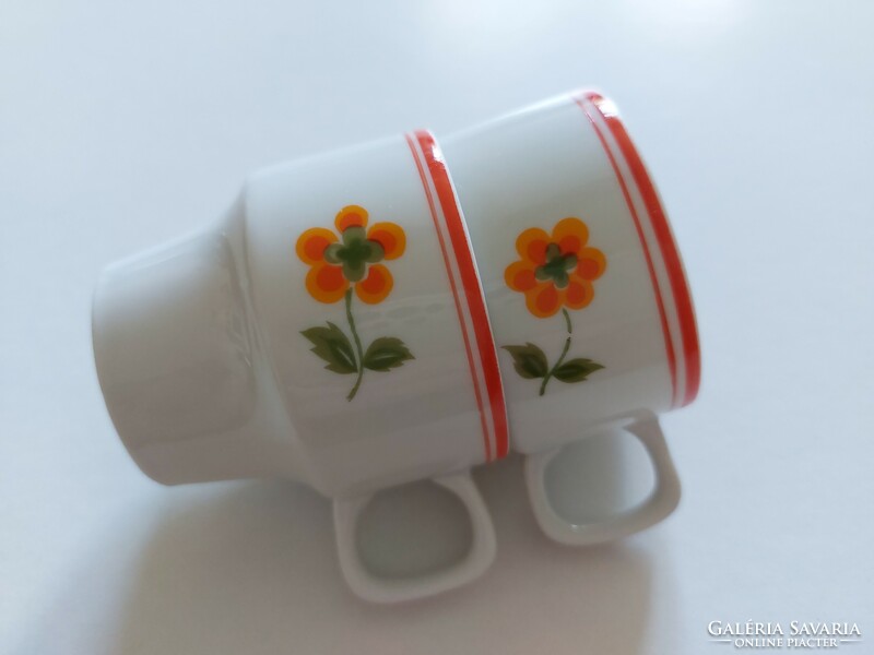Retro Hollóházi porcelán virágos kávés csésze 2 db
