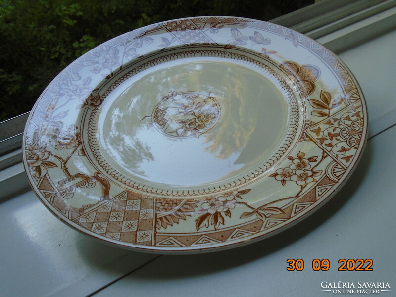 1900 Rn 69165 floral butterfly oriental-inspired pattern keeling&co majolica round large bowl