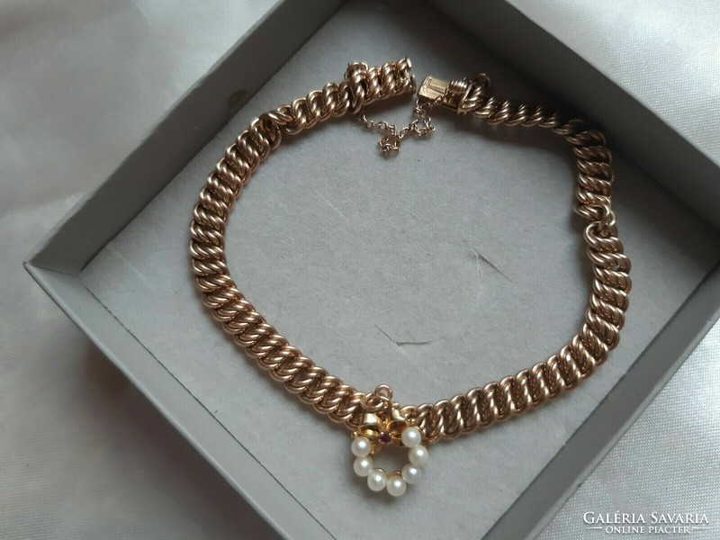 Pancer chain 14 kr. Gold bracelet ruby and pearl decoration