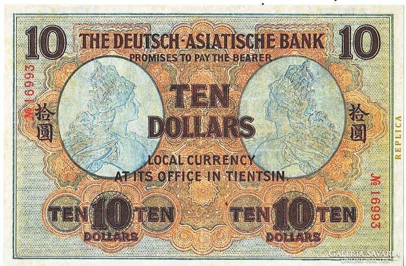 Kiao Chau 10 dollár 1907 REPLIKA UNC