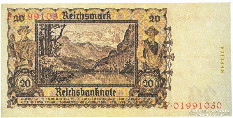Germany 20 marks 1930 iii.Empire with overstamp replica unc