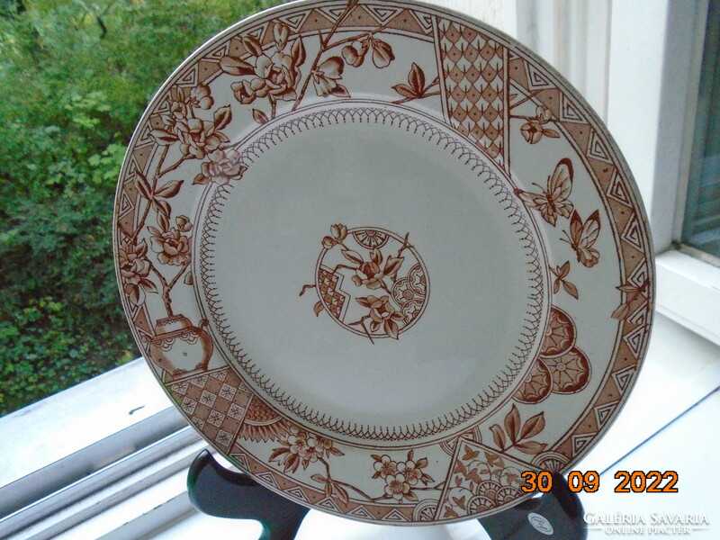 1900 Rn 69165 Keeling&co majolica bowl with floral butterfly oriental pattern