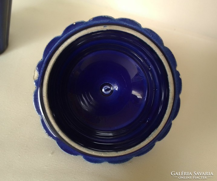 Special shape, antique cobalt blue glazed porcelain holder storage bonbonnier sugar holder gilded tongs