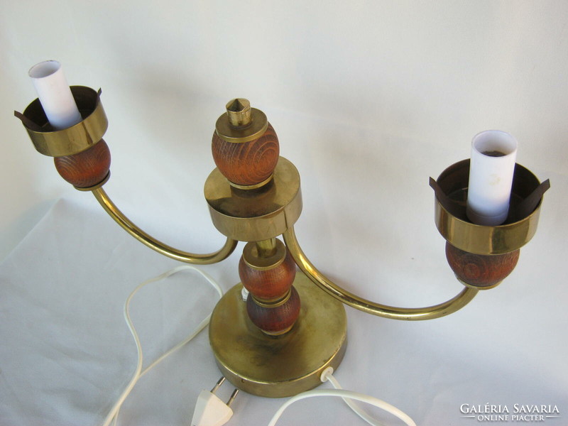 Réz fa díszítéssel retro üvegbúrás asztali lámpa