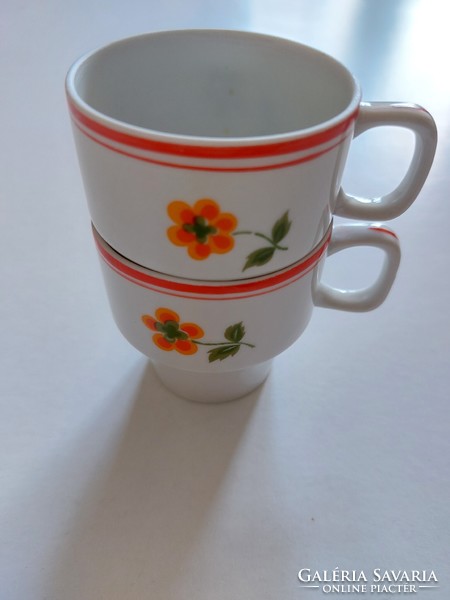 Retro Hólloház porcelain coffee cup with flowers 2 pcs