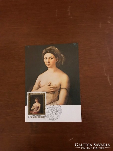 Postcard with first day stamp. 500th anniversary of Raffaello's birth.