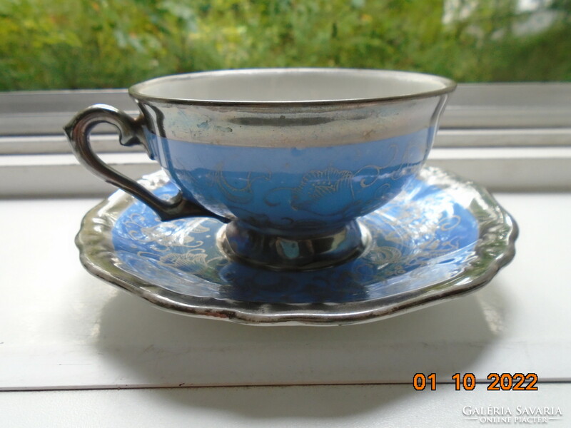 Designed by Franz Neukirchner (1925-1977) silver floral royal blue tea cup with coaster waldershof