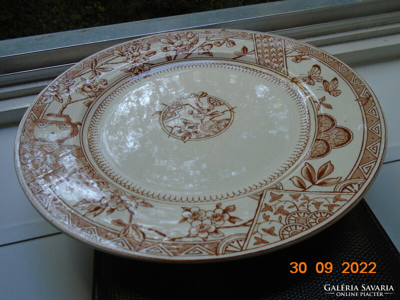 1900 Rn 69165 floral butterfly oriental-inspired pattern keeling&co majolica round large bowl