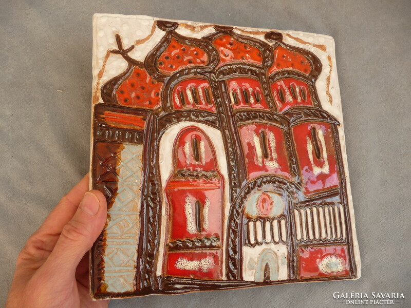 Retro kerámia falikép orosz templom és nyomat stark anna grafikus festő hagyatékából