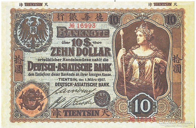 Kiao Chau 10 dollár 1907 REPLIKA UNC