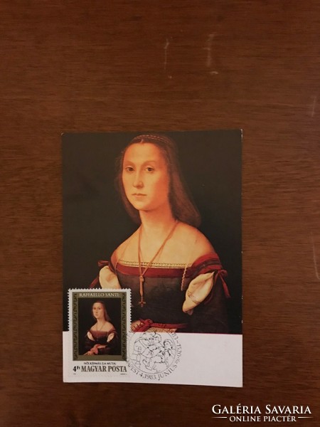 Postcard with first day stamp. 500th anniversary of Raffaello's birth.