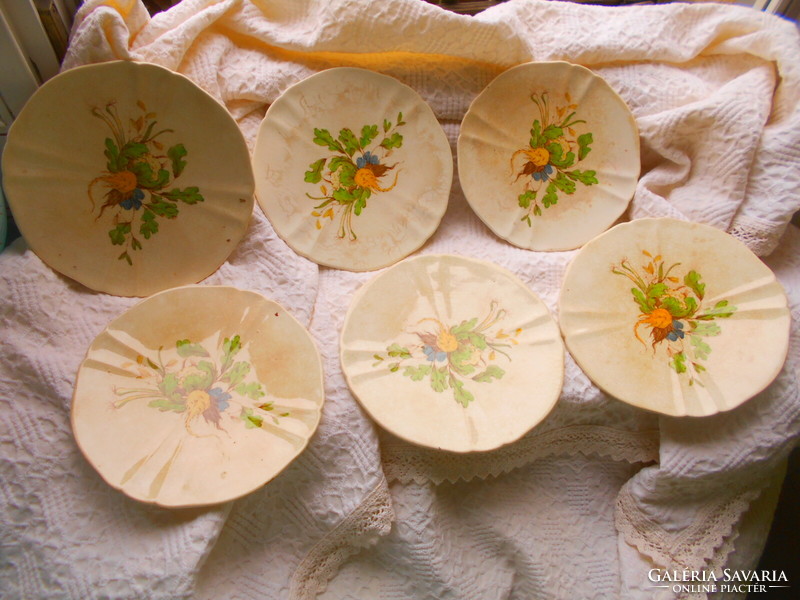 6 rare late 1800s Zsolnay faience breakfast plates with a mark pressed into the mass