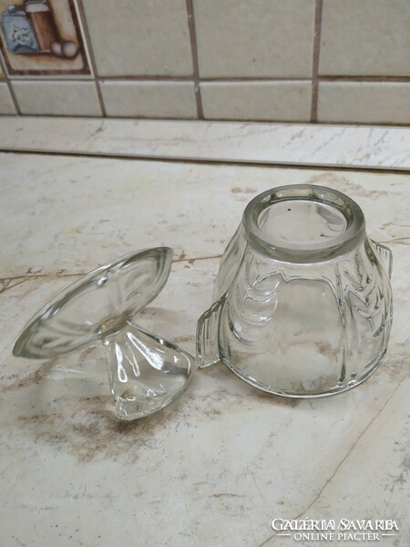 Glass bonbonier with 2 ears for sale! Art deco sugar bowl for sale!