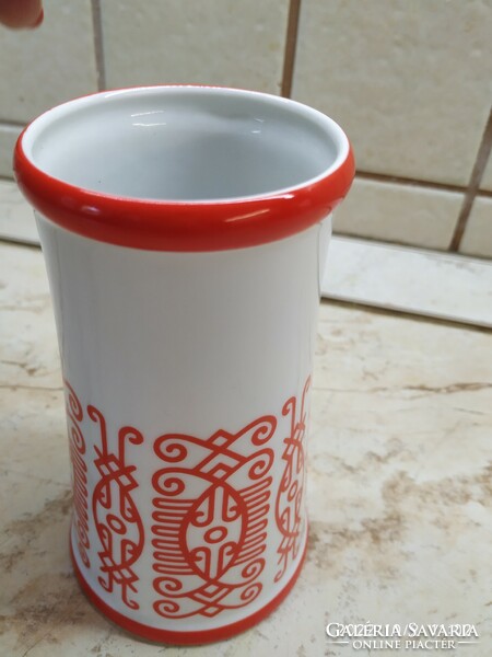 Hollóháza red porcelain cup painted with folk motifs for sale!