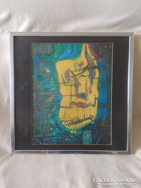 Hundertwasser - nyomat eredeti, üvegezett keretében, 58 x 58 cm