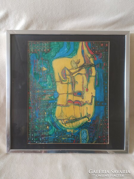 Hundertwasser - print in original glazed frame, 58 x 58 cm