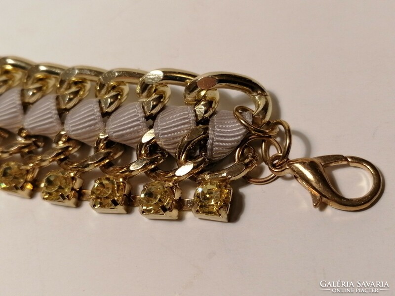Bracelet with yellow rhinestones and silk ribbon (405)