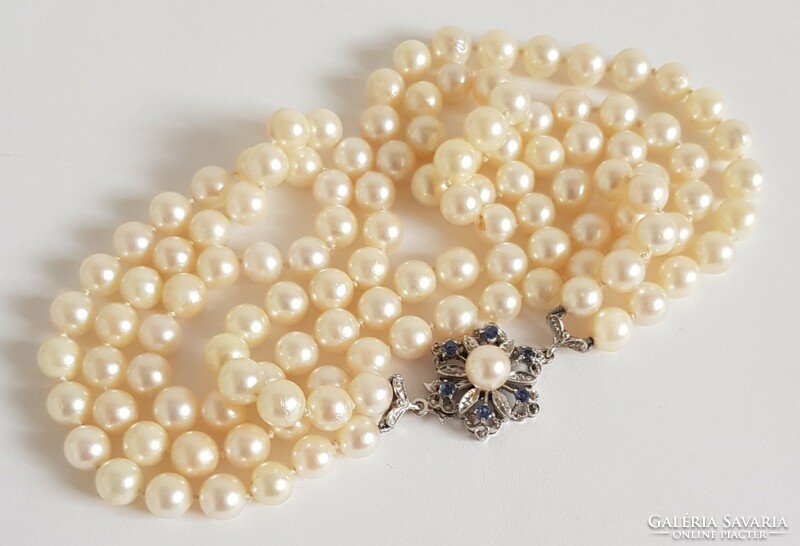 18K white gold+sapphire akoya pearl necklace