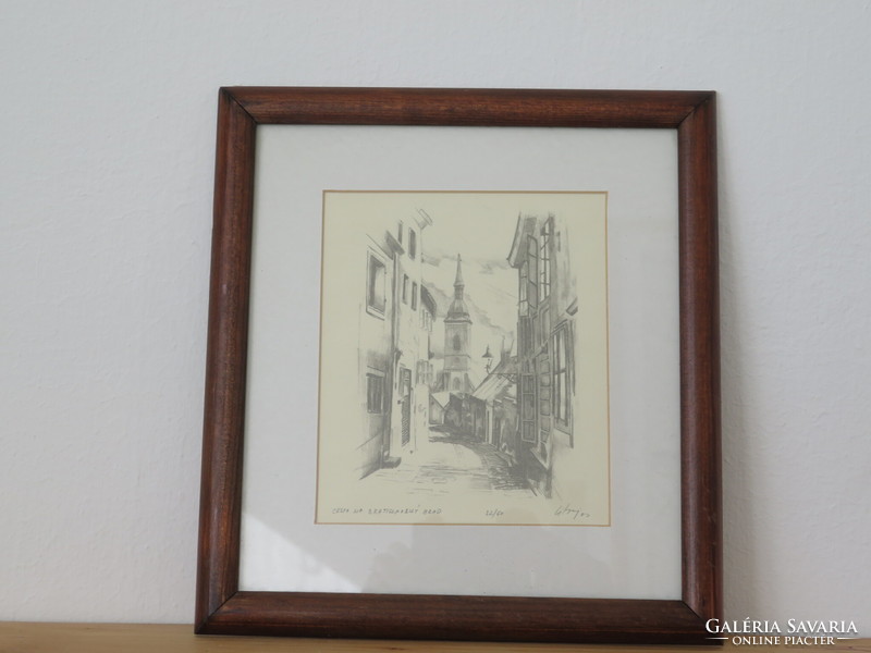 Etching - signed street scene