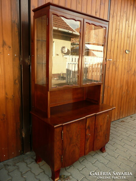 Very beautiful, antique, art nouveau, original, marked Károly Lingel walnut cabinet/showcase