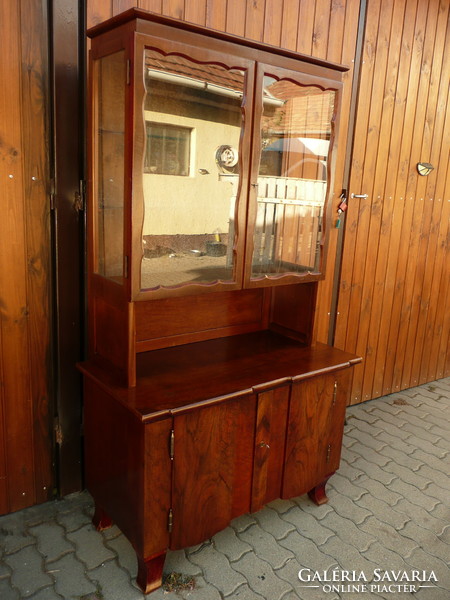 Very beautiful, antique, art nouveau, original, marked Károly Lingel walnut cabinet/showcase