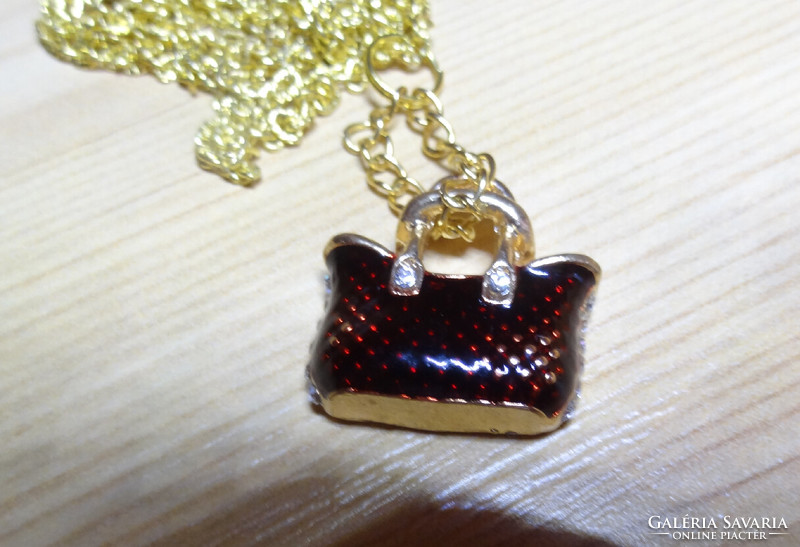 Fire enamel reticle pendant, decorated with a crystal stone. Gold, burgundy, on a gold chain