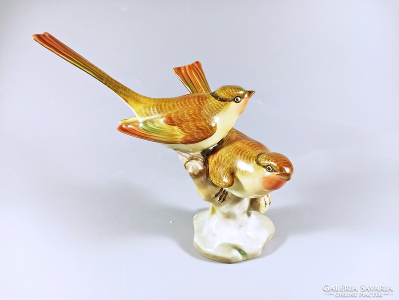Pair of brown songbirds from Herend, hand-painted porcelain figure, perfect! (B060)