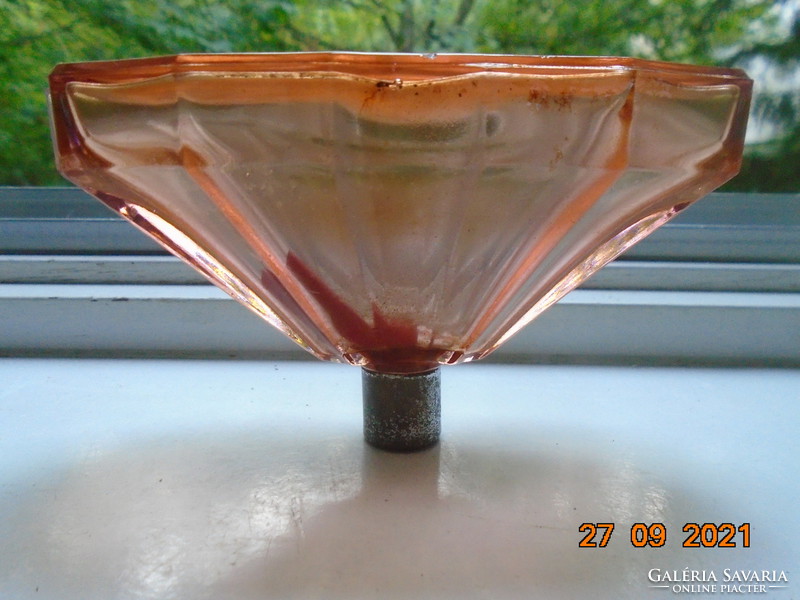 Antique faceted amber art-deco perfume bottle with once silver-plated metal fitting