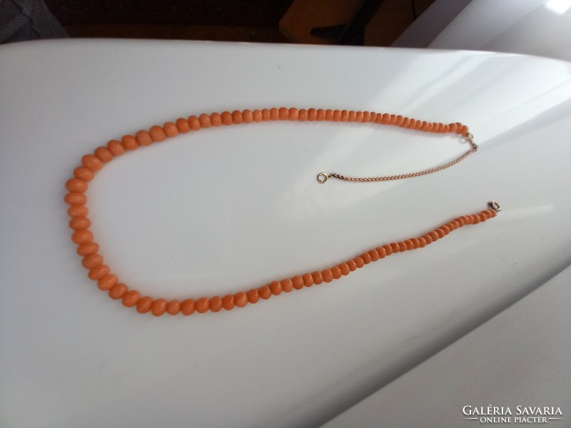 Antique Valod salmon coral 14k gold long chain