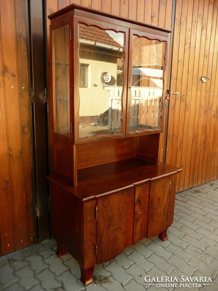 Very beautiful, antique, art nouveau, original, marked Károly Lingel walnut cabinet/showcase