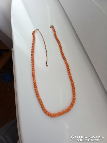 Antique Valod salmon coral 14k gold long chain
