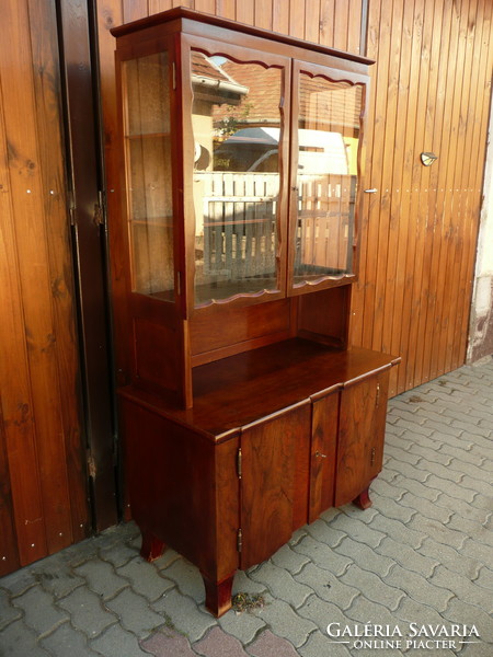 Very beautiful, antique, art nouveau, original, marked Károly Lingel walnut cabinet/showcase